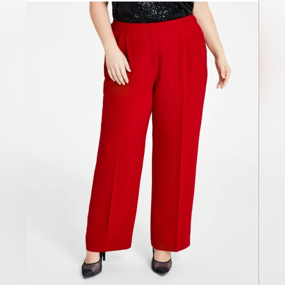 New 24w Bar III Plus Size Textured Crepe Wide-Leg Pants, Created for Mac…